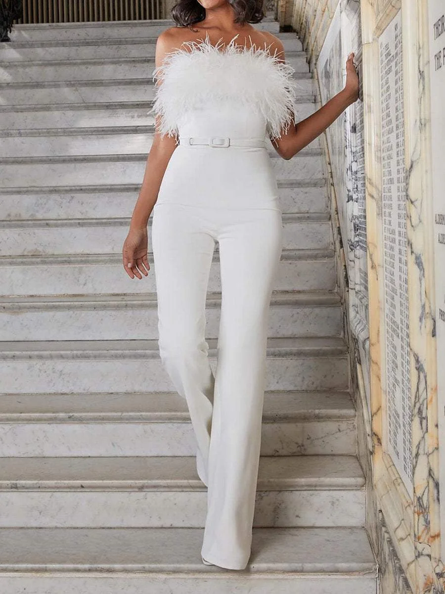 Stylish Feather Strapless Jumpsuit