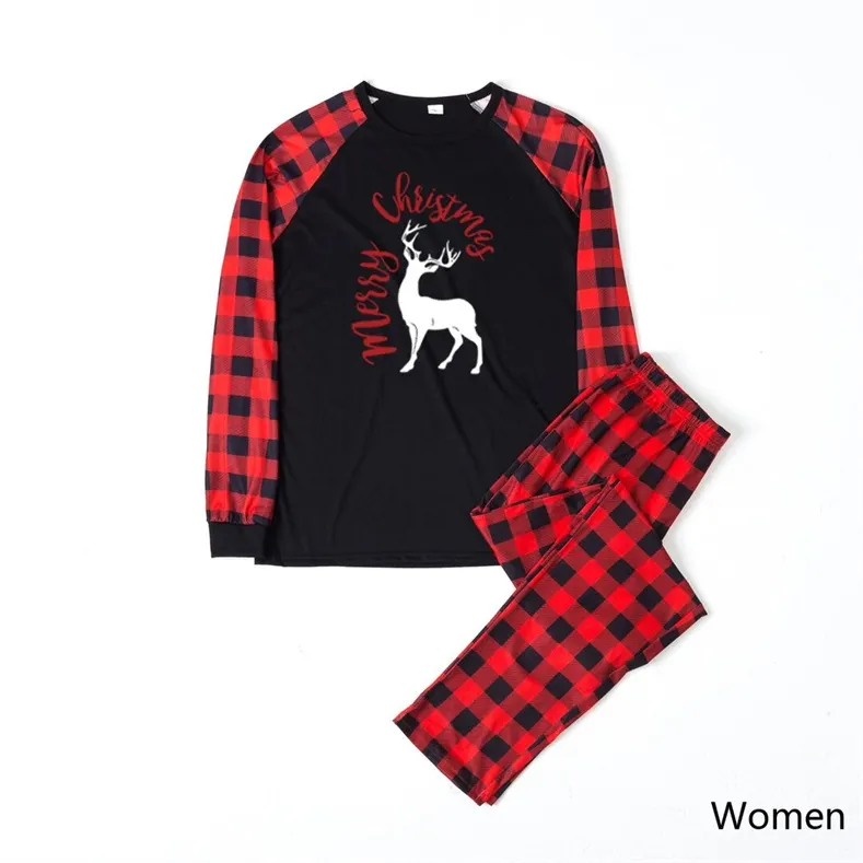 Reindeer Alphabet Check Print Christmas Family Matching Pajamas (with Pet Dog Clothes)
