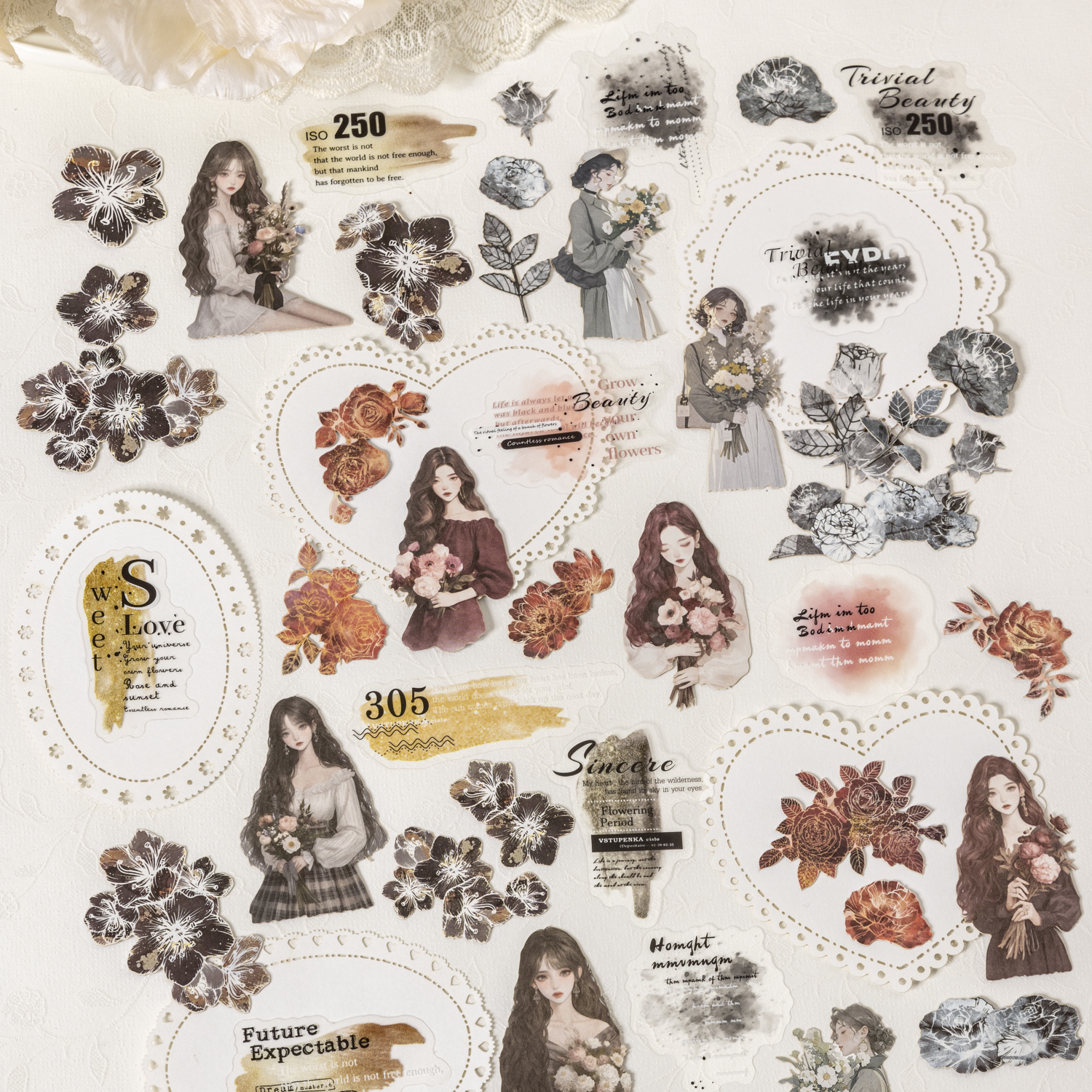 소재 세트 - 꽃편지 시리즈 캐릭터와 꽃