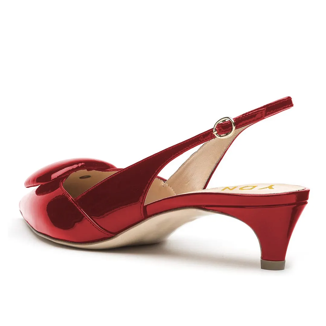 Burgundy Patent Leather Kitten Heel Slingback Pointed Toe Heels