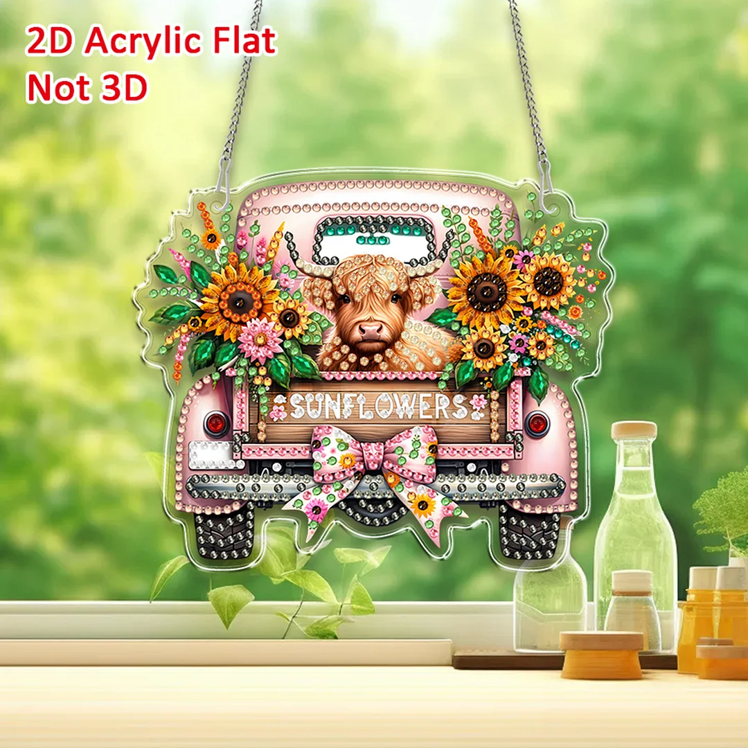 4Pcs Yak Cart 2D Flat DIY Special Shape Hanging Diamond Art Kits Wall Door Decor