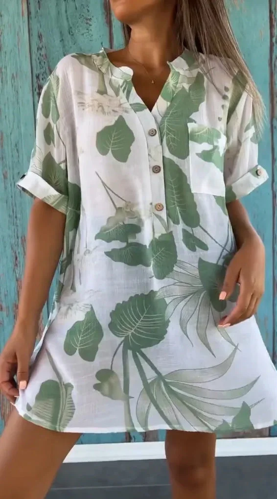 Women's Vintage  Floral Art Print Casual Cotton Shirt