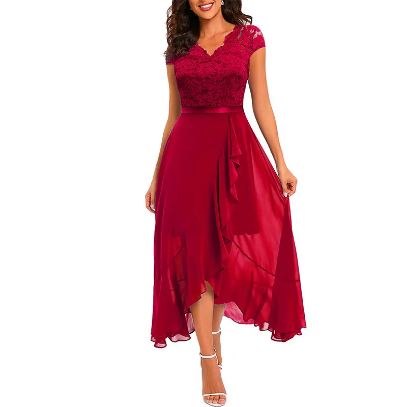 Uveng Uveng Party Dress Wish Dress V Neck Sleeveless Lace Mesh Dress