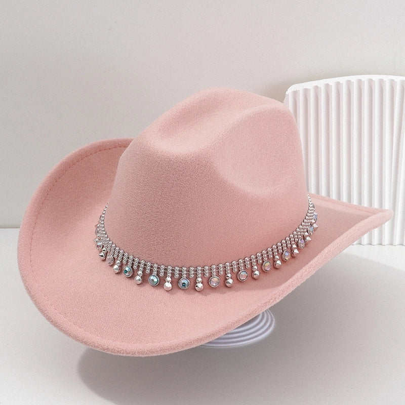 Men’s And Women’s Neutral Style Cowboy Hat Party Hat Colorful Round Gemstone Exquisite Belt Festival Performance