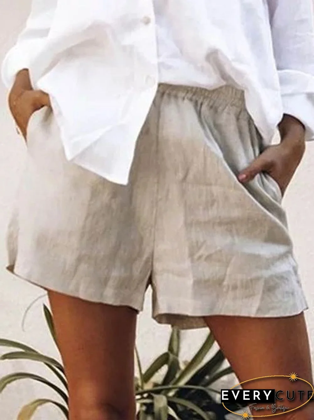 Women's Casual High Waist A-Line Loose Cotton And Linen Shorts