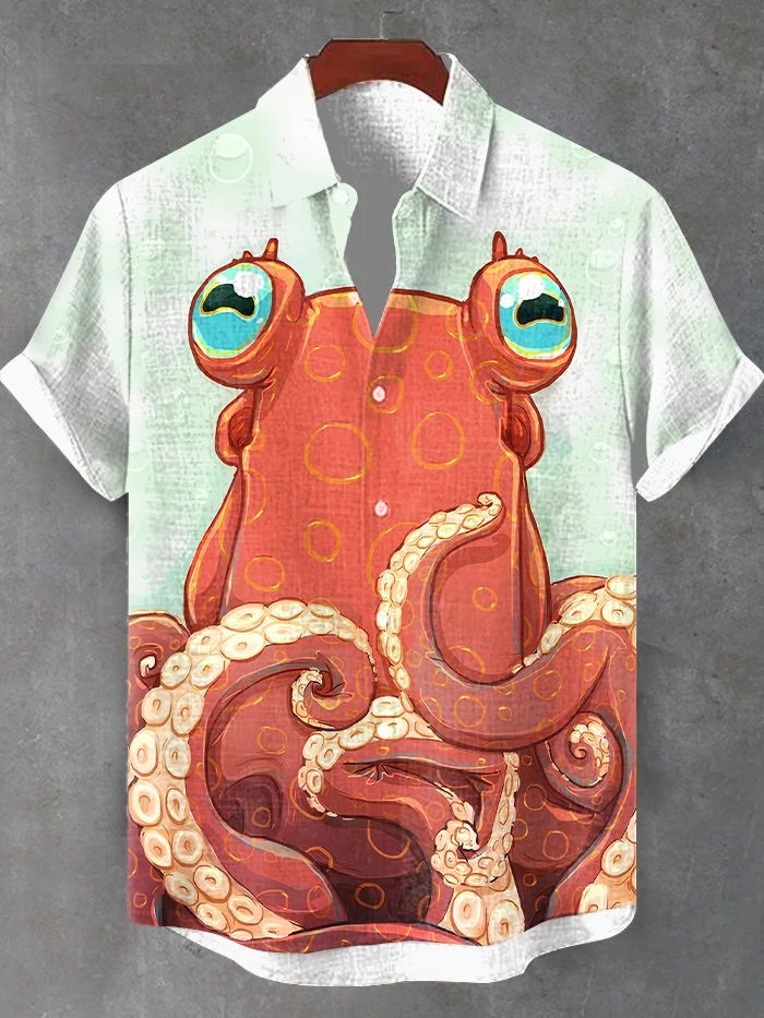 Men's Cute Octopus Print Short Sleeve Shirt