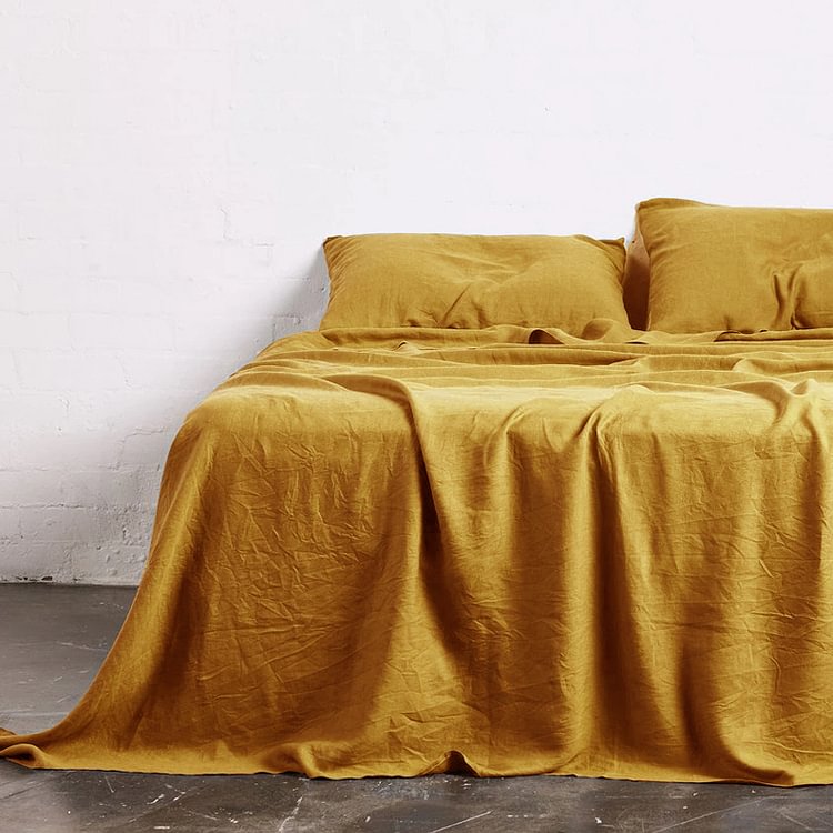 Yellow 100% Flax Linen Sheet Set-ChouChouHome