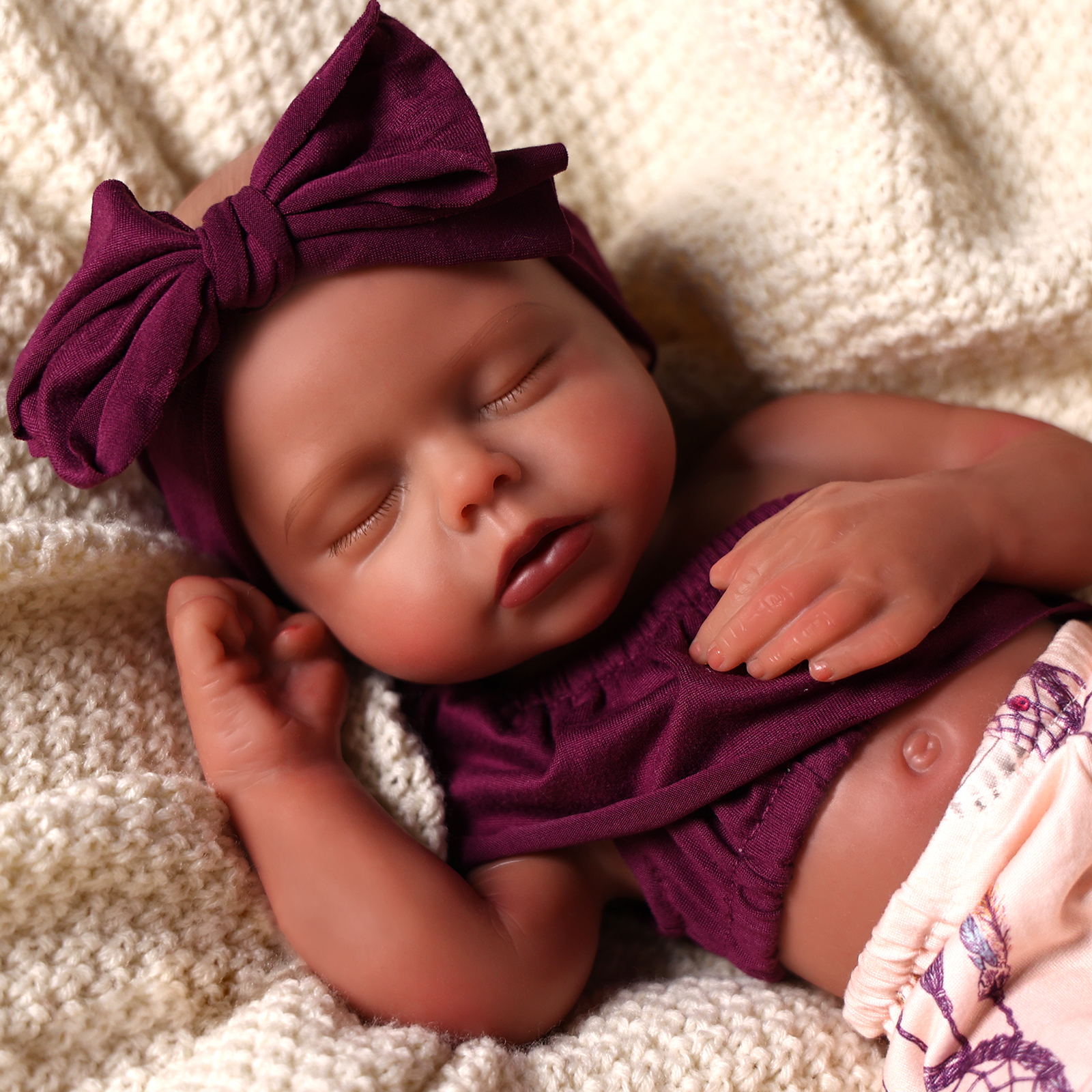 Babeside Lucy 16'' Realistic Silicone Sleeping Baby African American Little Infant Girl Physical and Mental Accompaniment (Pre-Order, Ship Date: August 1）