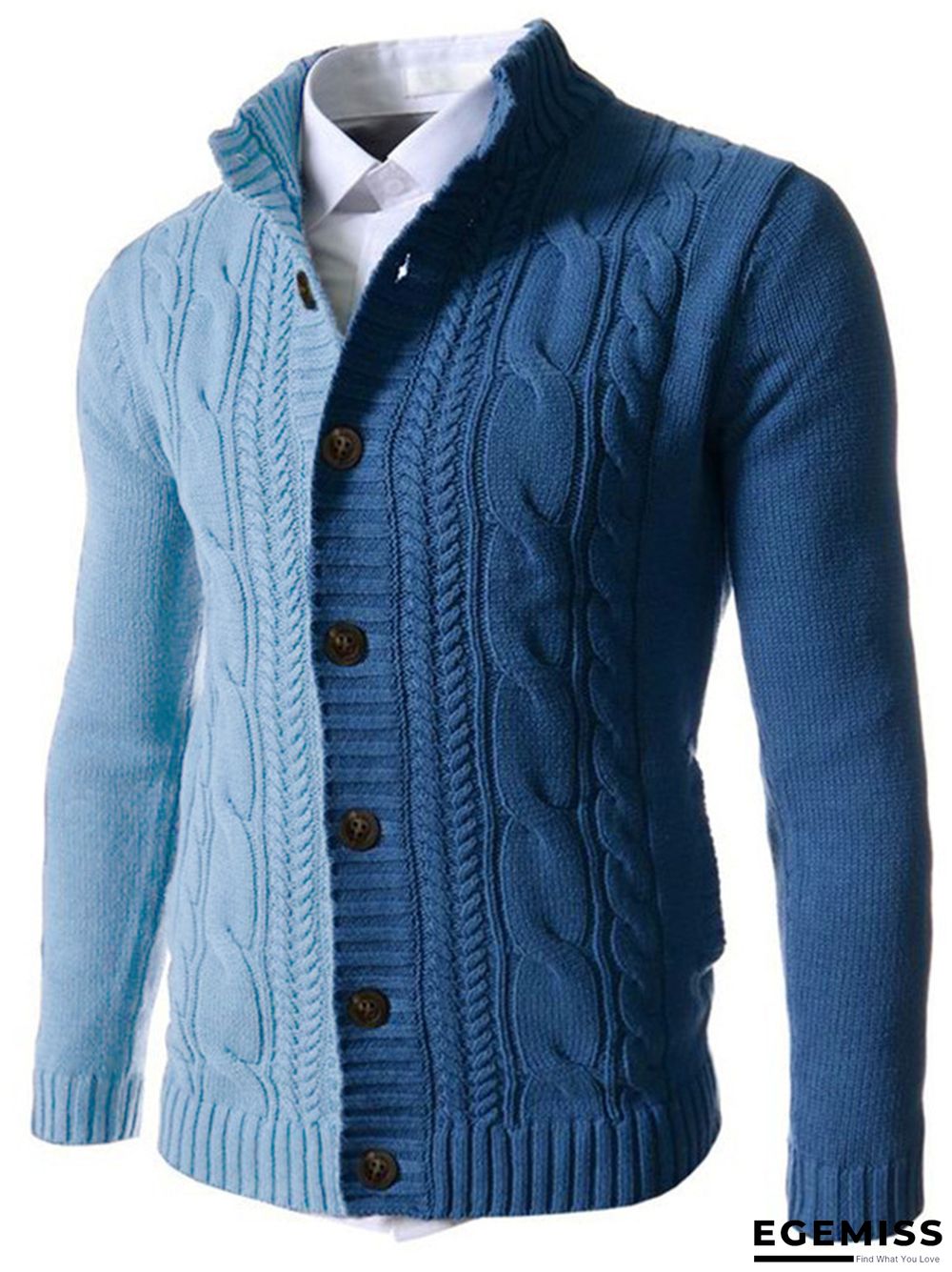 Color Blocked Stand Collar Long Sleeve Knitted Cardigan Sweater | EGEMISS