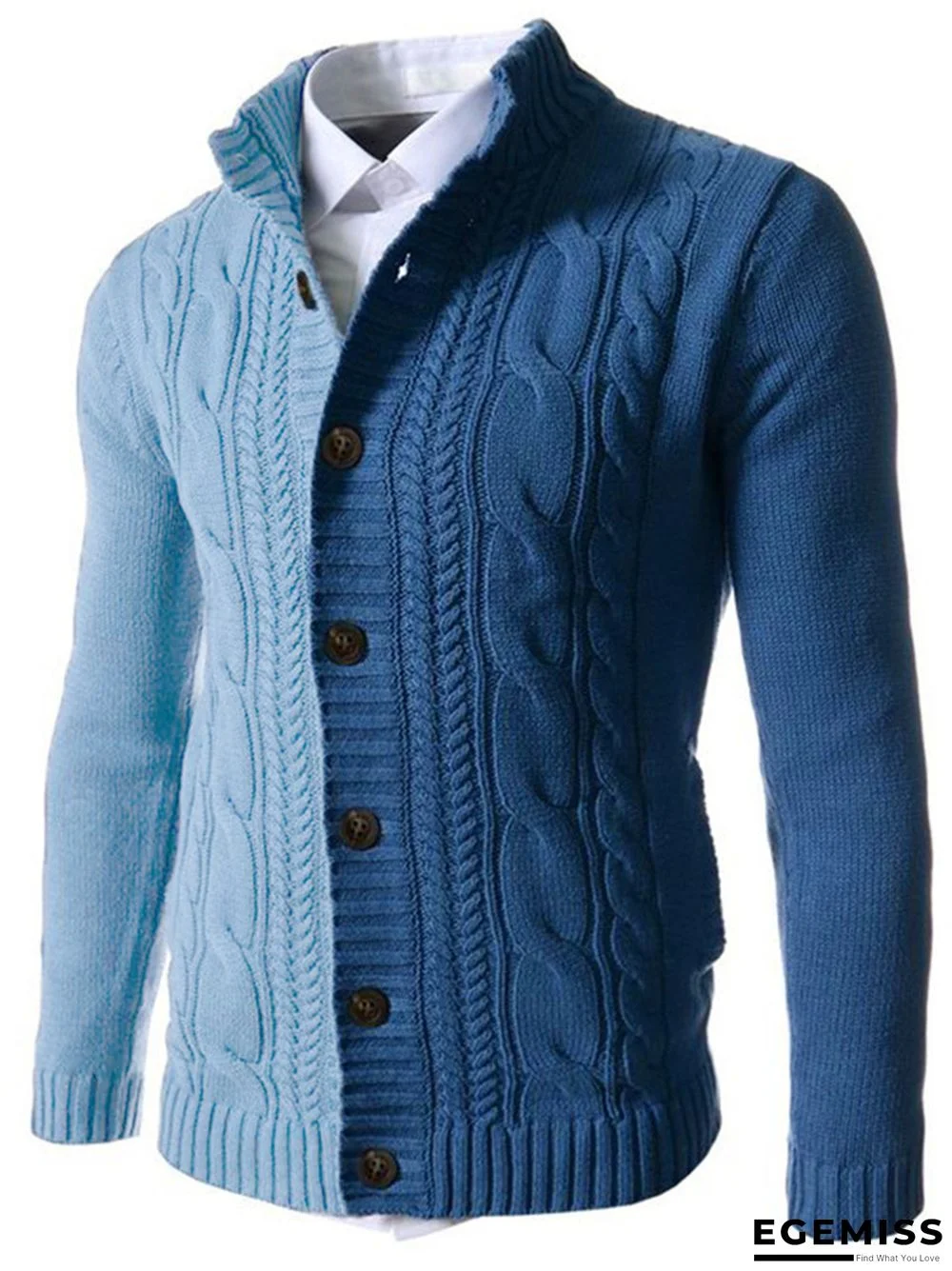 Color Blocked Stand Collar Long Sleeve Knitted Cardigan Sweater | EGEMISS