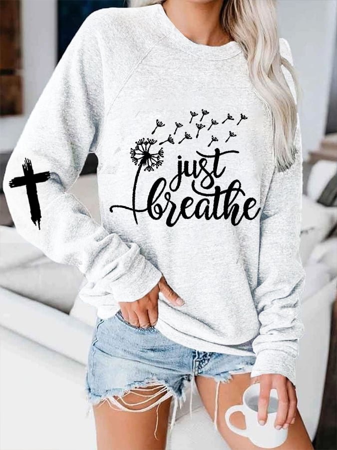 Women&#039;s Just Breathe Cross Print Sweatshirt
