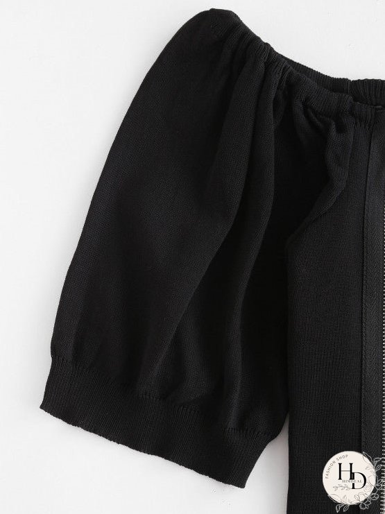 Chain Pull Ring Zippers Cropped Knitwear