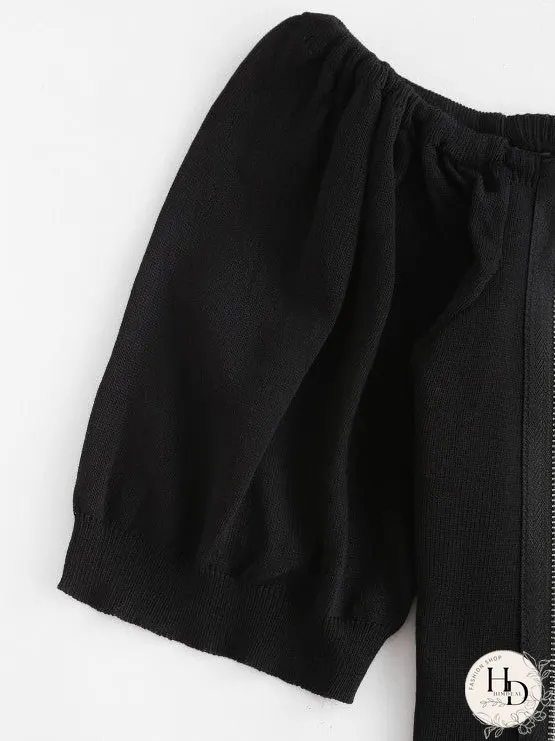 Chain Pull Ring Zippers Cropped Knitwear