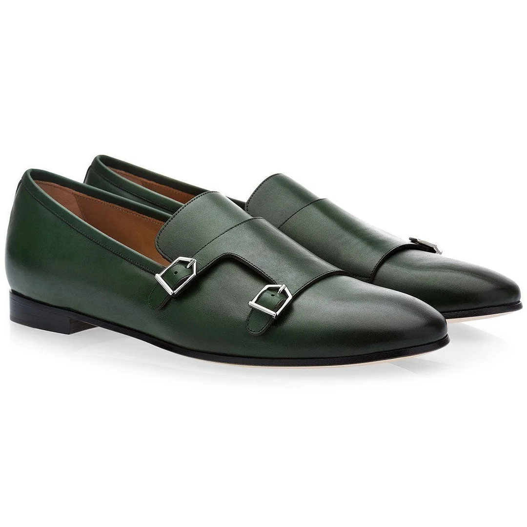 Men's Shoes Green  Leather Loafers