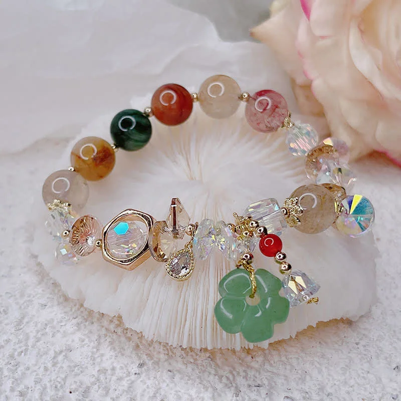 Gemstone Green Aventurine Flower Bead Luck Bracelet