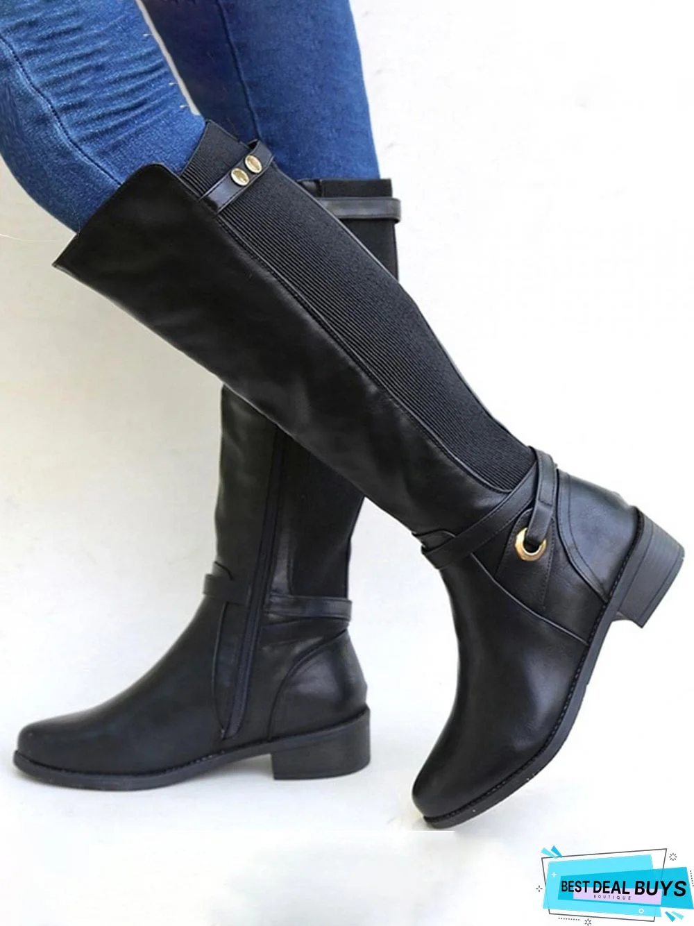 Vintage Plus Size Knit Paneled Riding Boots with Size Zipper