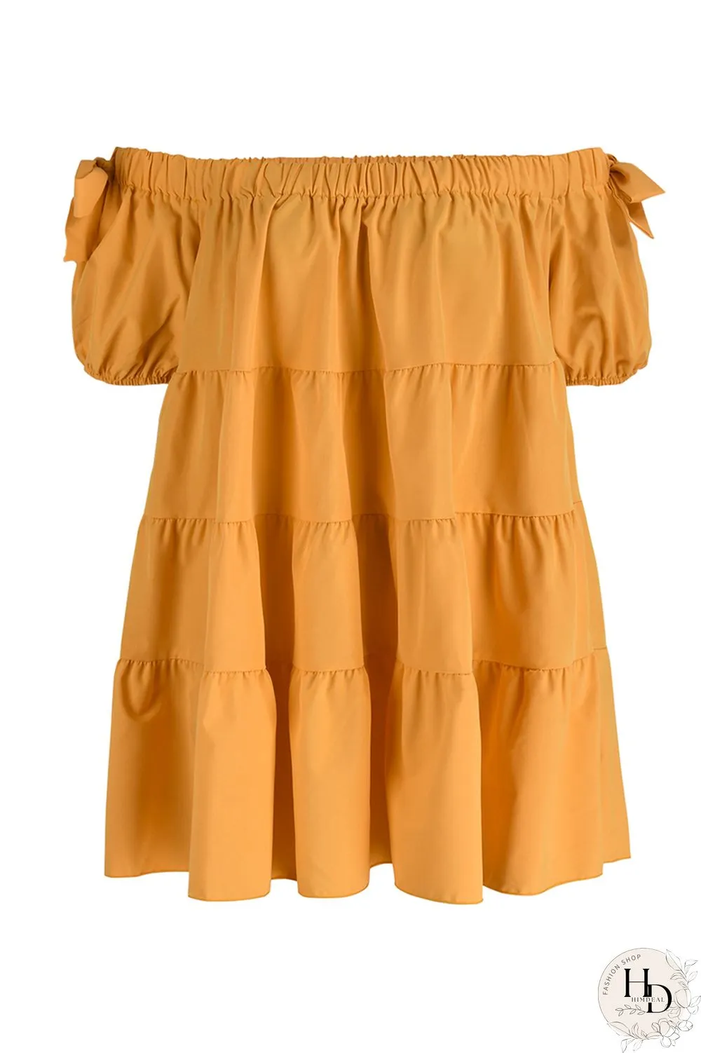 Orange Sexy Casual Solid Patchwork Backless Off the Shoulder Short Sleeve Dress