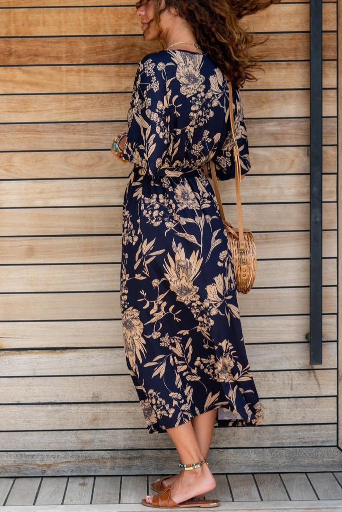 Simple V-Neck Short Sleeve Midi Dress-vocosishoes