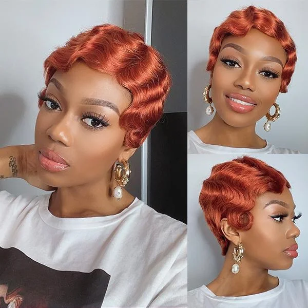 Orange Pixie Cut Wig Chic Short Wave Wigs