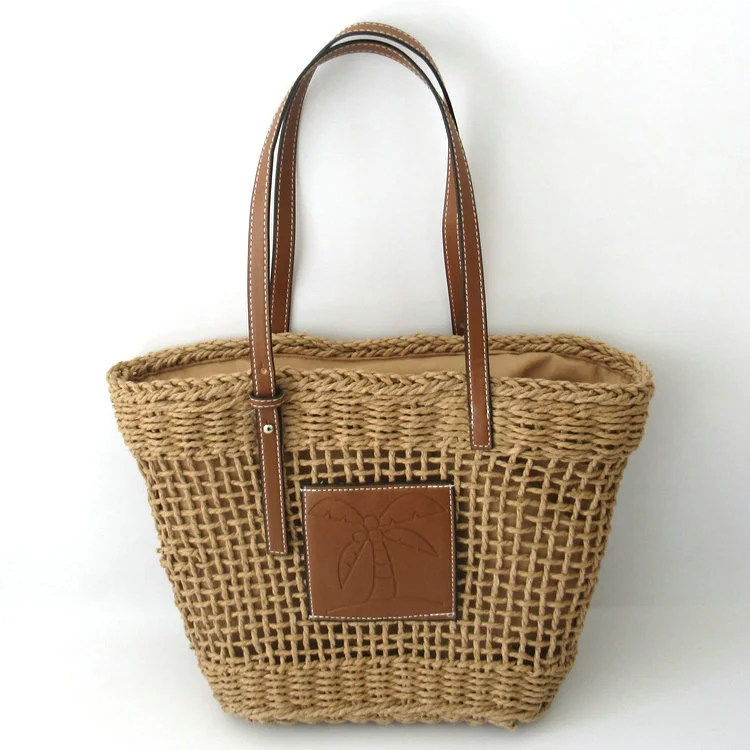 Summer women's Hollowed out coconut bark Block Shoulder bag
