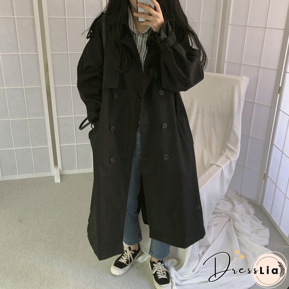 Chic Womens Trench Coat Casual Womens Long Outerwear Loose Overcoat Autumn Winter Fashion