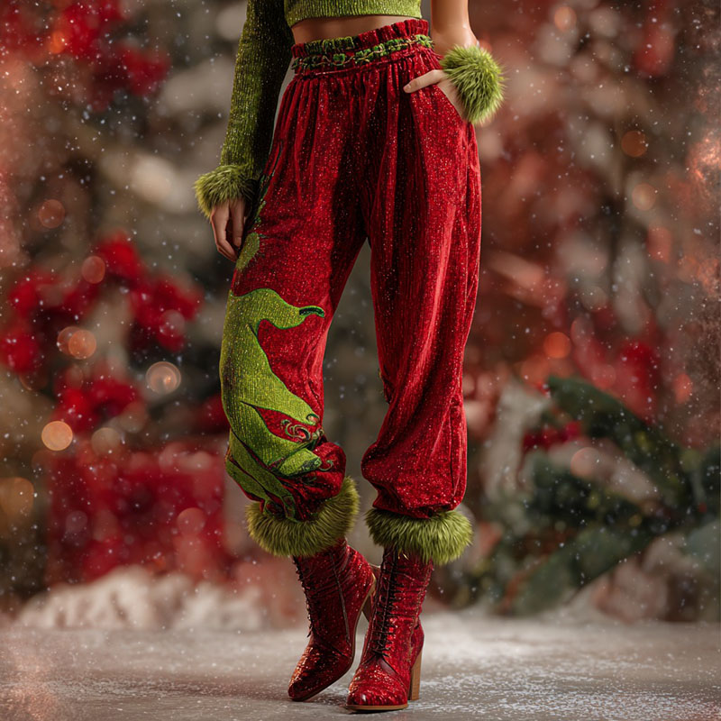 Fun Christmas Color-blocked Casual Sweatpants elevenforest