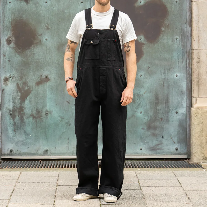 11oz Rope Dye Black Striped Denim Overalls