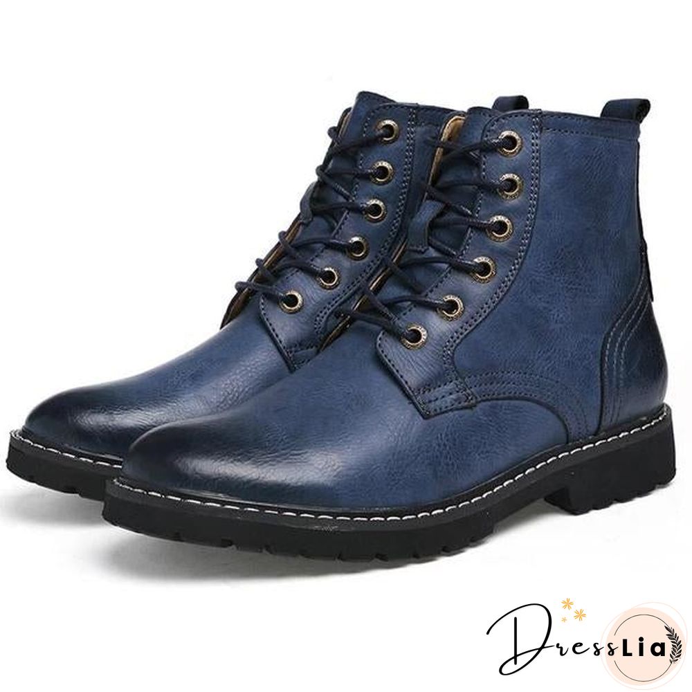 Men Genuine Leather Winter Snow Fashion Boots Pointed Toe Mid-Calf Boots For Men Ankle Non-slip Shoes