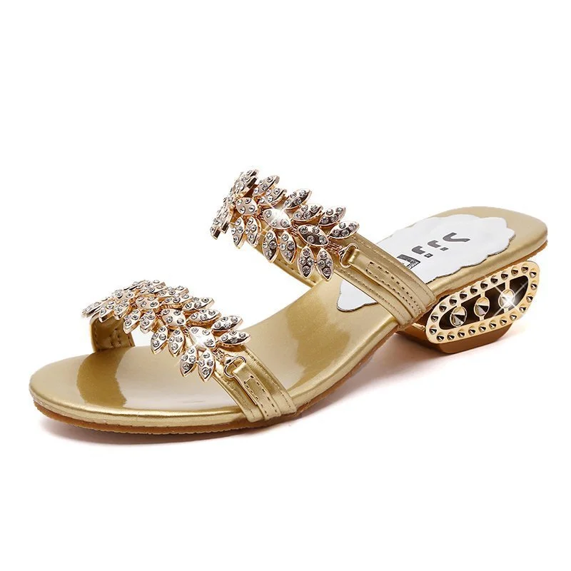 Qengg New Women's Sandals And Slippers Fashionable Square Heeled Open Toe Slippers