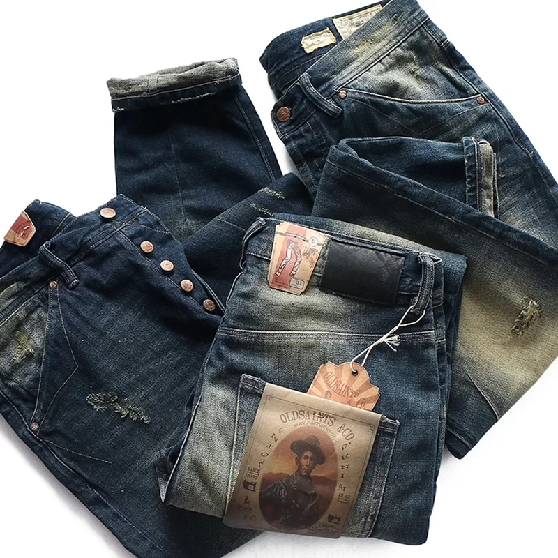 Retro Heavy 3d Three-Dimensional Cut Washed Jeans