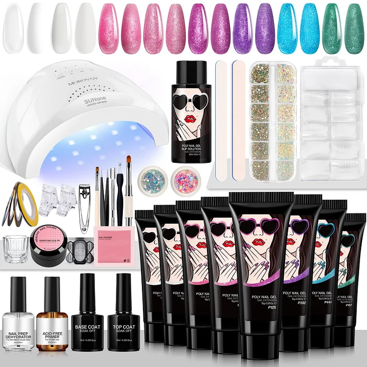 Poly Gel Nail Kit: Starter Kit 8 Pcs Poly Nail Gel Kit with U V Lamp 48W Complete Poly Gel Kit for Beginners with Everything Professional
