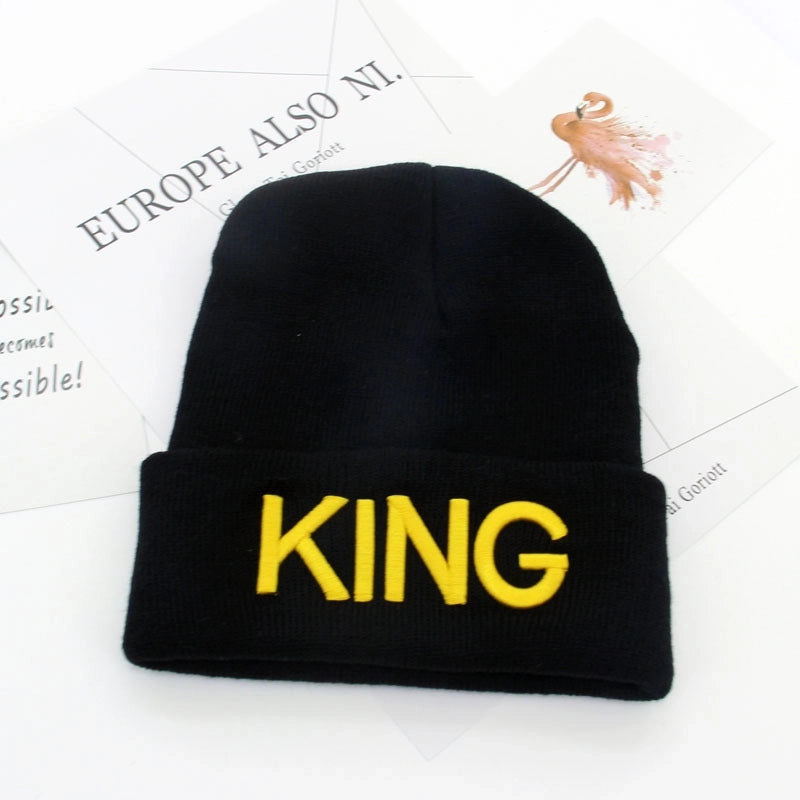 Domestic Explosions KING Embroidered Knitted Hat QUEEN Couple Winter Women’s Wool Hat