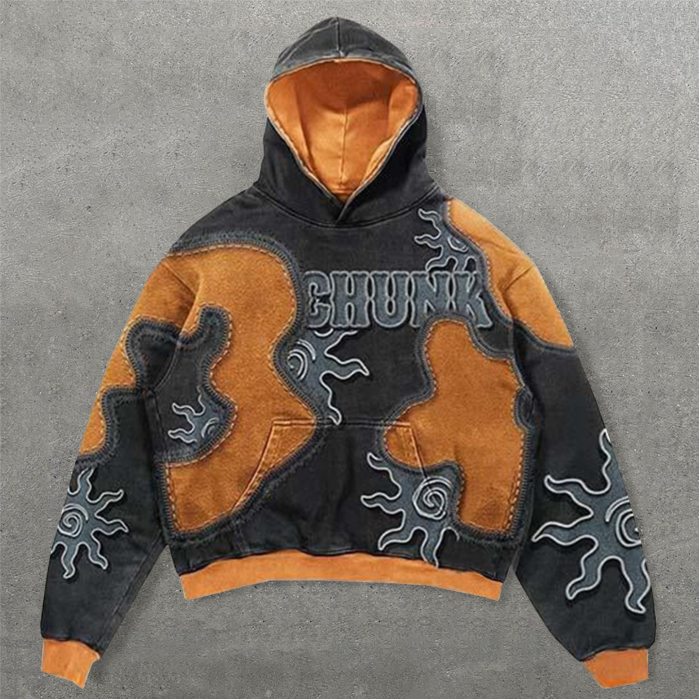 Chunk Contrast Color Faux Decal Print Long Sleeve Hoodies