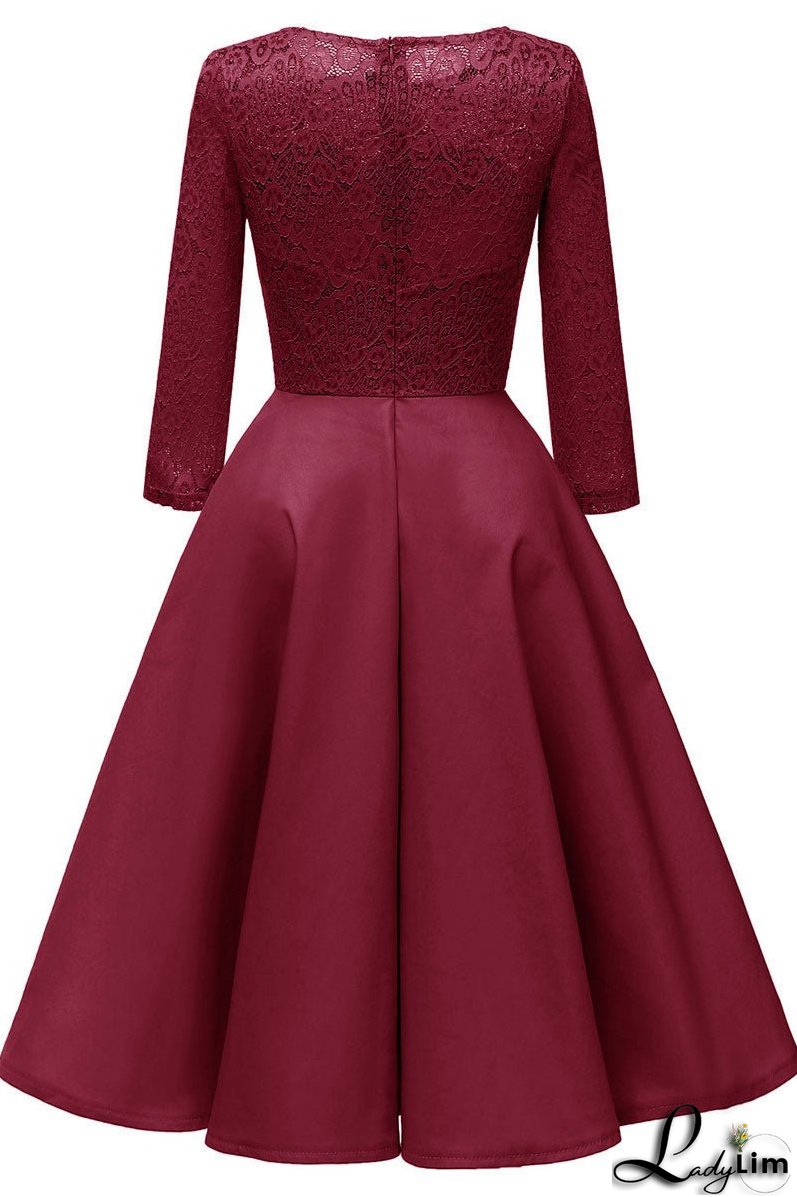 Chic Burgundy Lace Homecoming Dress With Long Sleeves