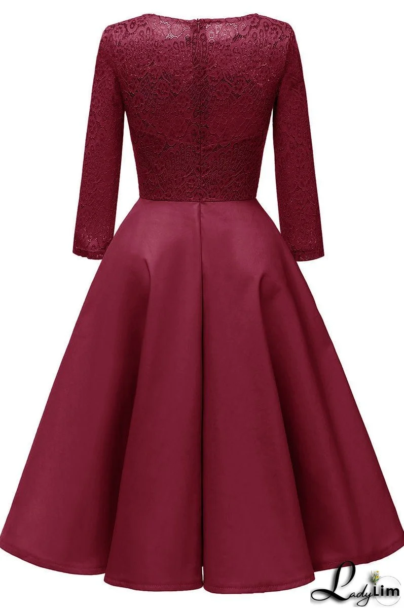 Chic Burgundy Lace Homecoming Dress With Long Sleeves