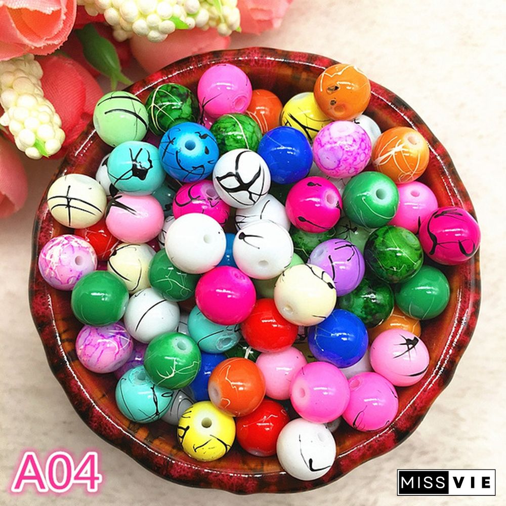 NEW 4-10mm Mix-color Round Pattern Glass Beads Loose Spacer Beads For Jewelry Making DIY Bracelets Earrings
