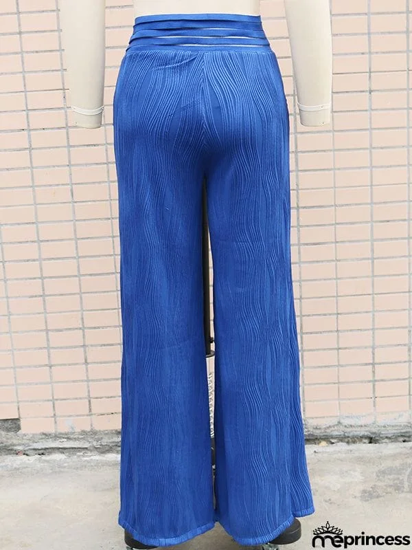 Loose Wide Leg Elasticity Hollow Pleated Solid Color Pants Trousers