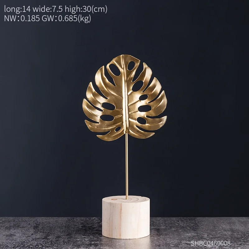 Uropean Iron Art Gold Palm Leaves Miniatures Creative Luxury Living Room Home Desktop Ornament Decoration Furnishing Crafts