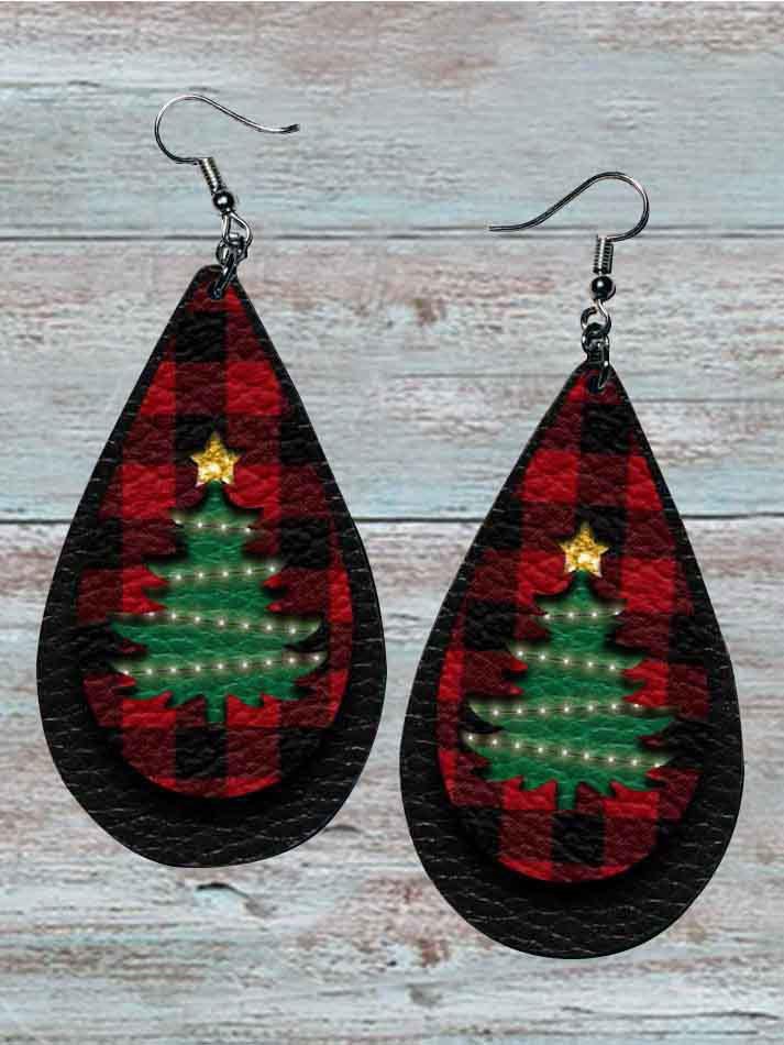 Buffalo Plaid Christmas Tree Earrings-luchamp:luchamp