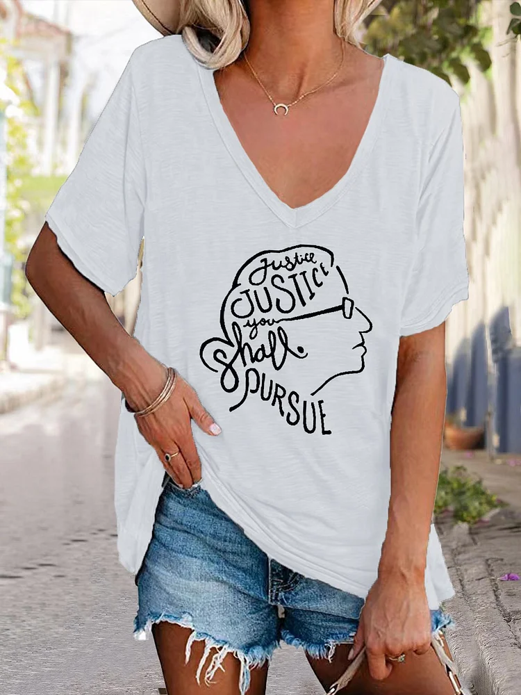 Women's PRO Roe 1973 RBG Justice Shall Pursue V-Neck T-Shirt