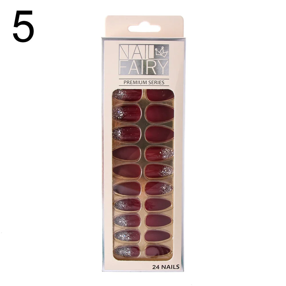 24/30Pcs/Set Reusable False Nail Tips Set Full Cover Shiny Matte Nail Tips With Designs Press On Nails Art Fake Extension Tips-Nail Inspo