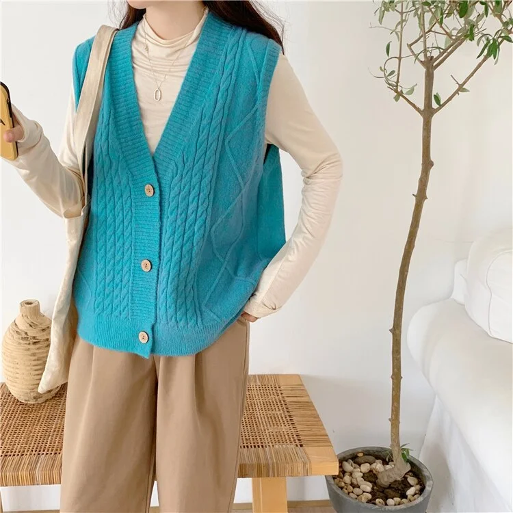 solid loose sweater spring autumn Women's vest knitted vest v neck joker knitted vest womens vests winter outerwear plus size