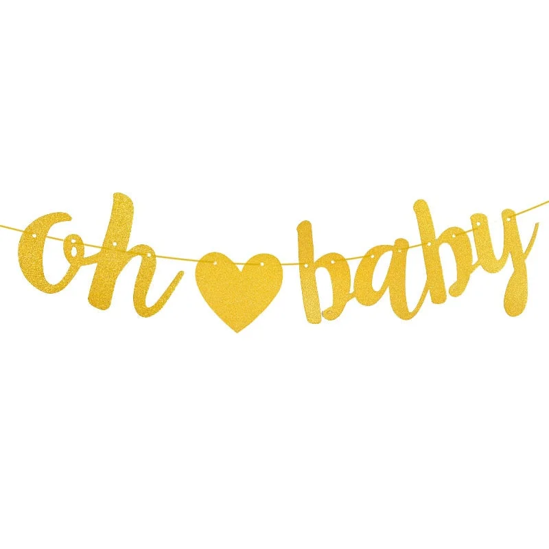 Oh Baby Gold Dot Disposable Tableware Set Boy Girl Baby Shower Favor Gender Reveal Balloon Banner Kids Birthday Party Decoration