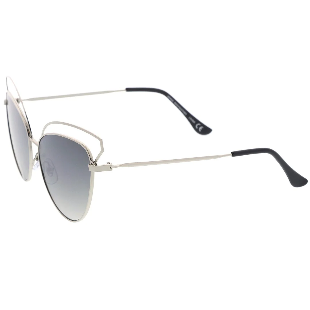 Women's Open Metal Frame Colored Mirror Oversize Cat Eye glasses 58mm