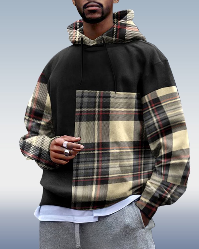 Men's Check Colorblock Hoodie 062