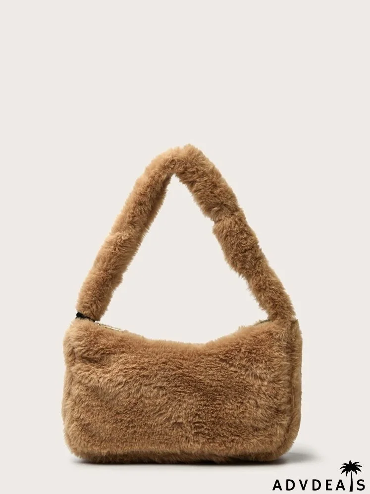 Fluffy Baguette Bag With Purse