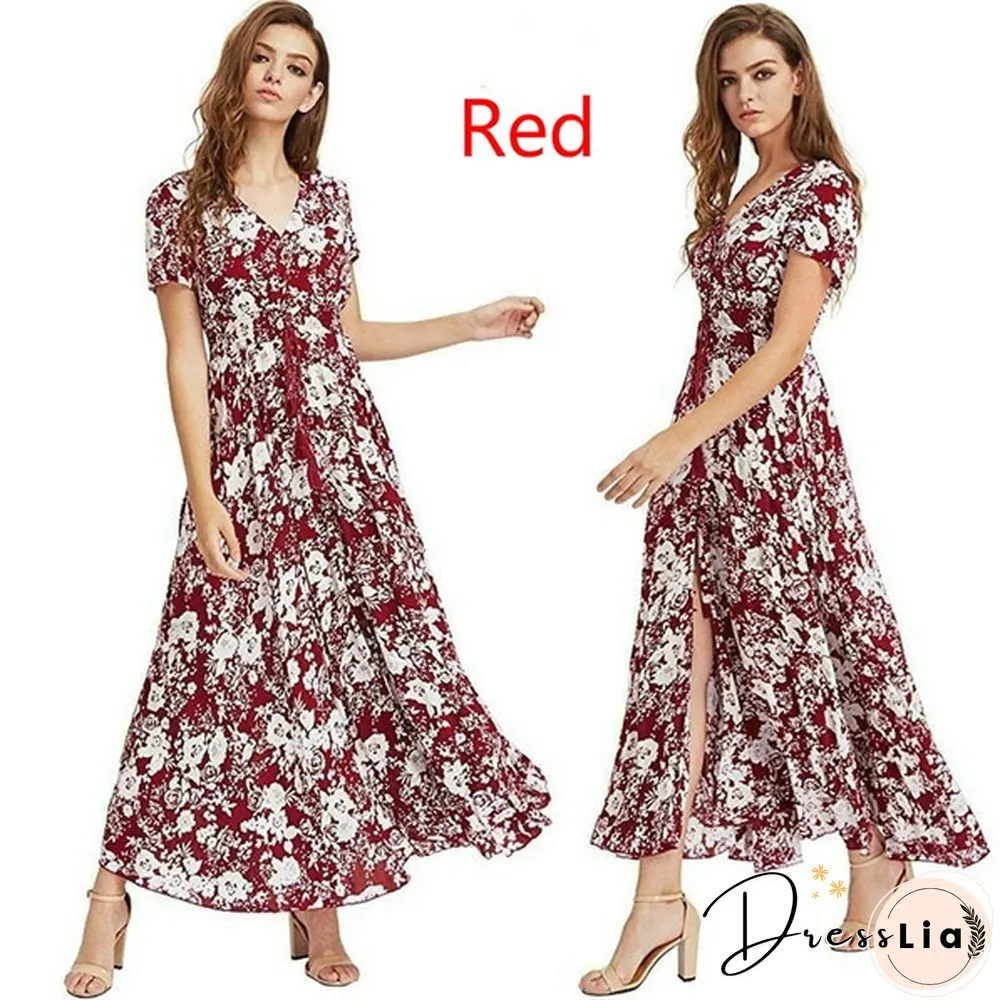 New Fashion Women's Dresses Dresses Women's Fashion Bohemian V-neck Print Large Swing Dress