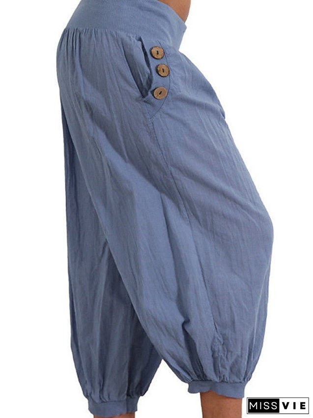 Women's Plus Size Harem Capri Shorts Solid Color Sporty Casual Casual Daily Natural Calf-length Spring Fall Green Blue