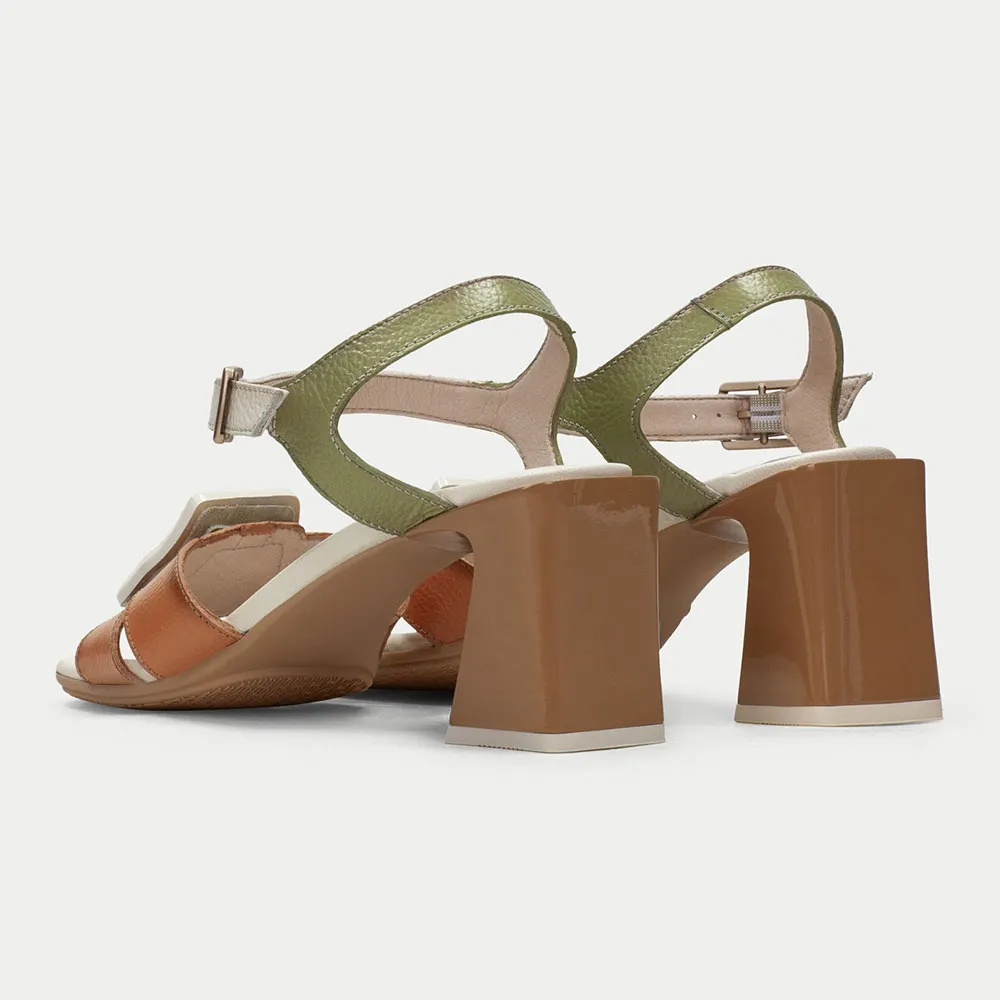 Multicolor Square Toe Geometric Buckle Ankle Strap Women's Sandals