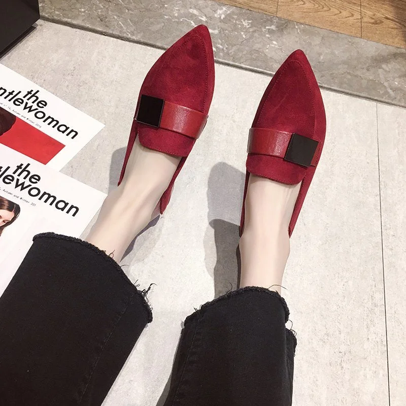 Spring Autumn Women Oxford Shoes Pointed Toe Boat Shoes Ladies Low Heels Dress Shoes Buckle Metal Office Work Shoes Woman 8259C